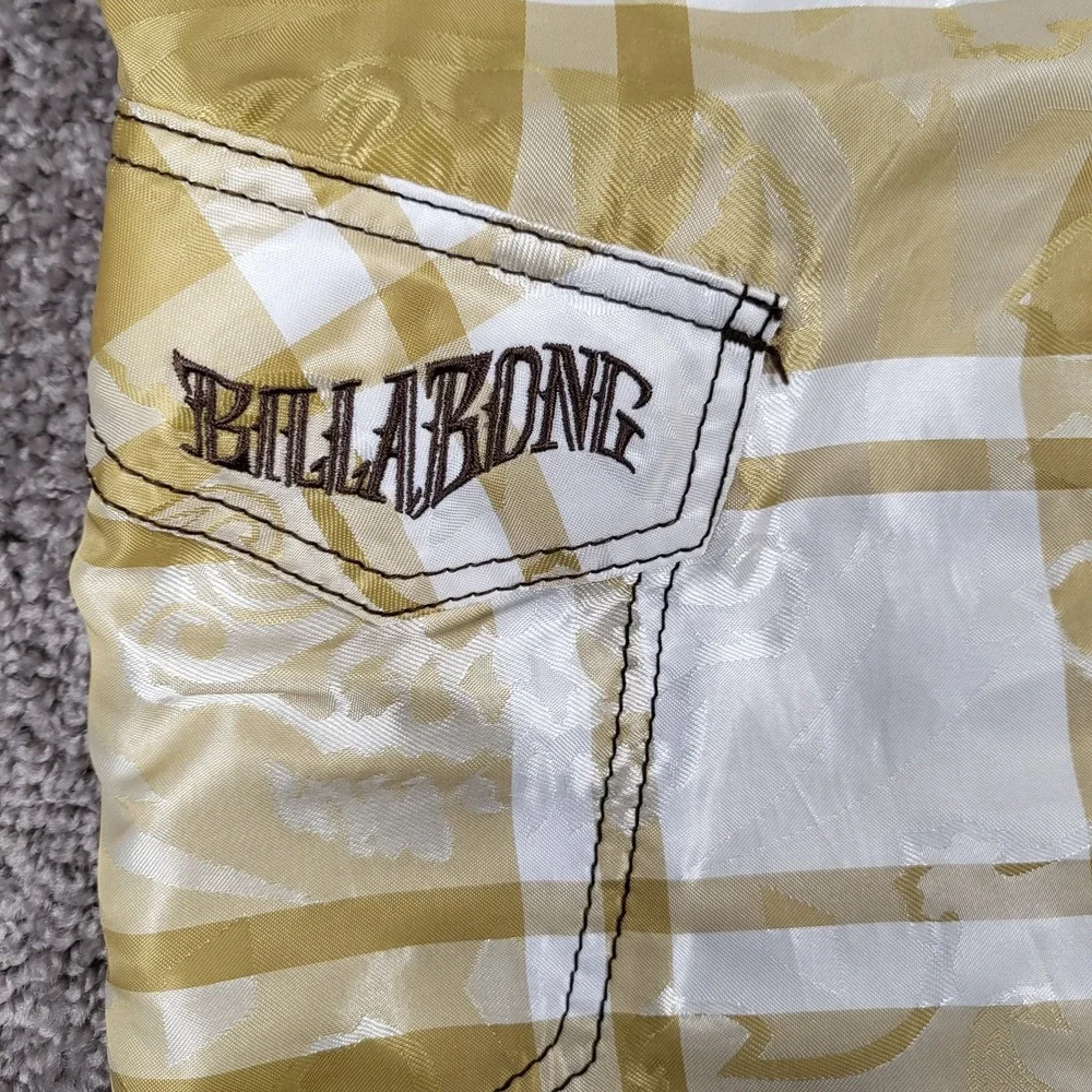 Billabong Men Board Shorts Plaid Paisley Skull Y2K Swim Trunks Gold Size 36 Rare